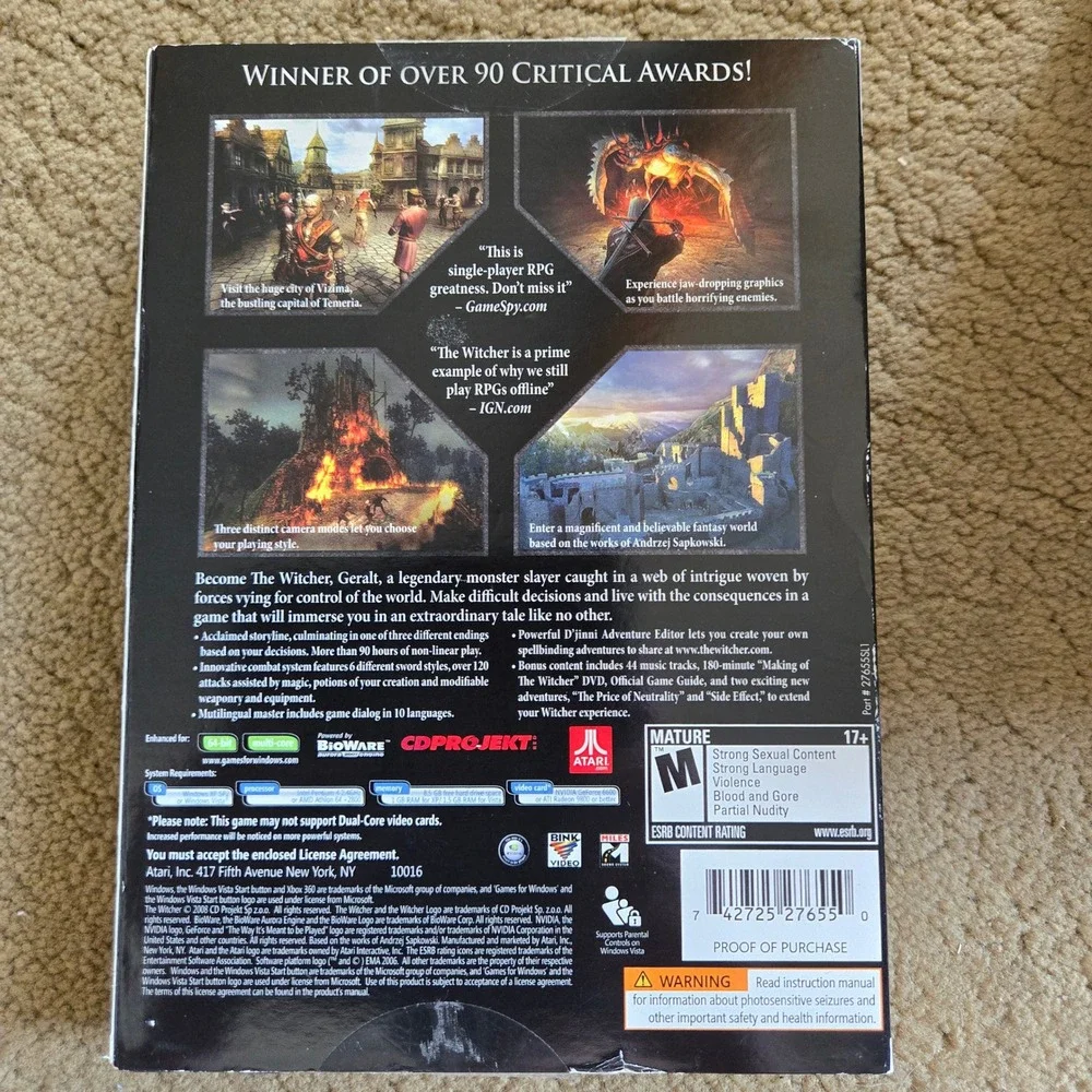 The Witcher Enhanced Edition PC Games for Windows RPG CD Projekt Red Atari 2008